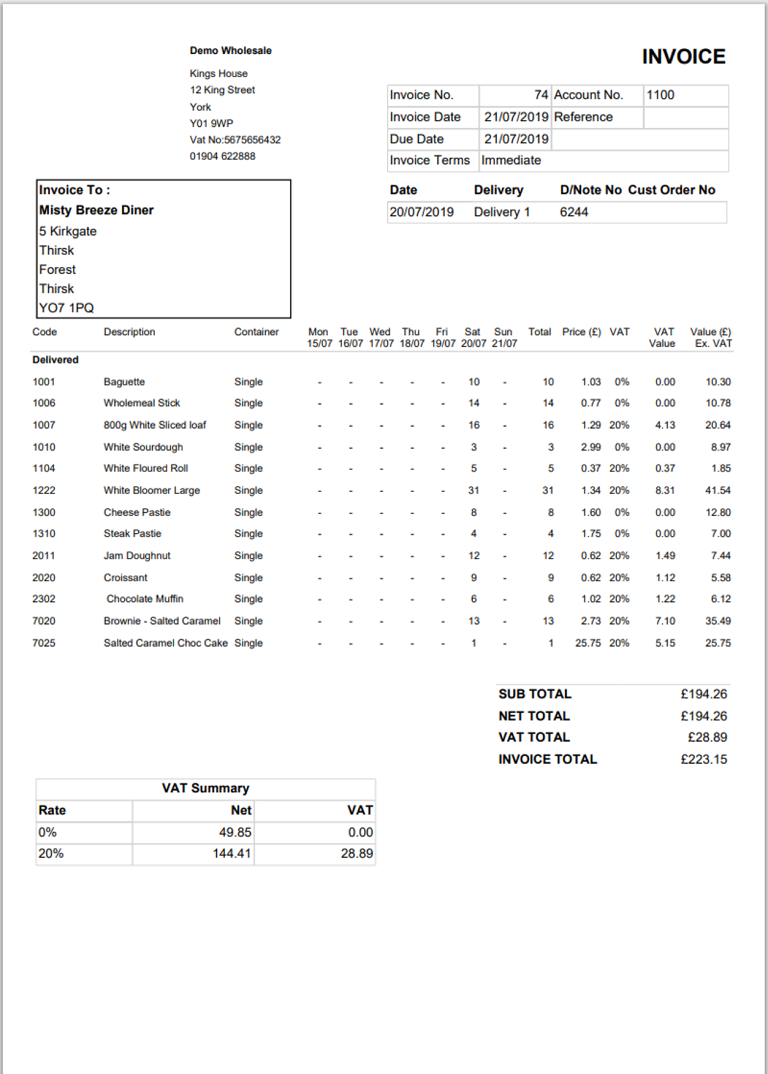 Generate weekly invoices - bakery management software