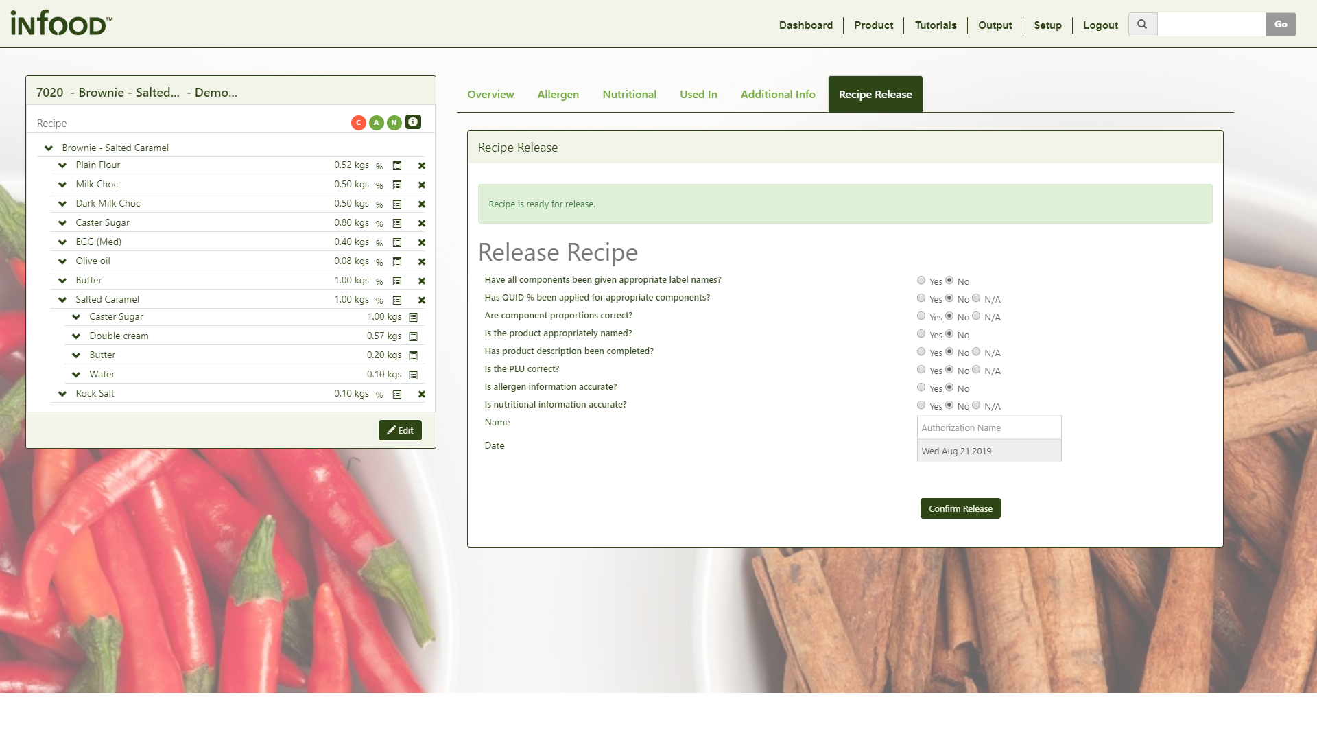 Accurate food information - bakery management software