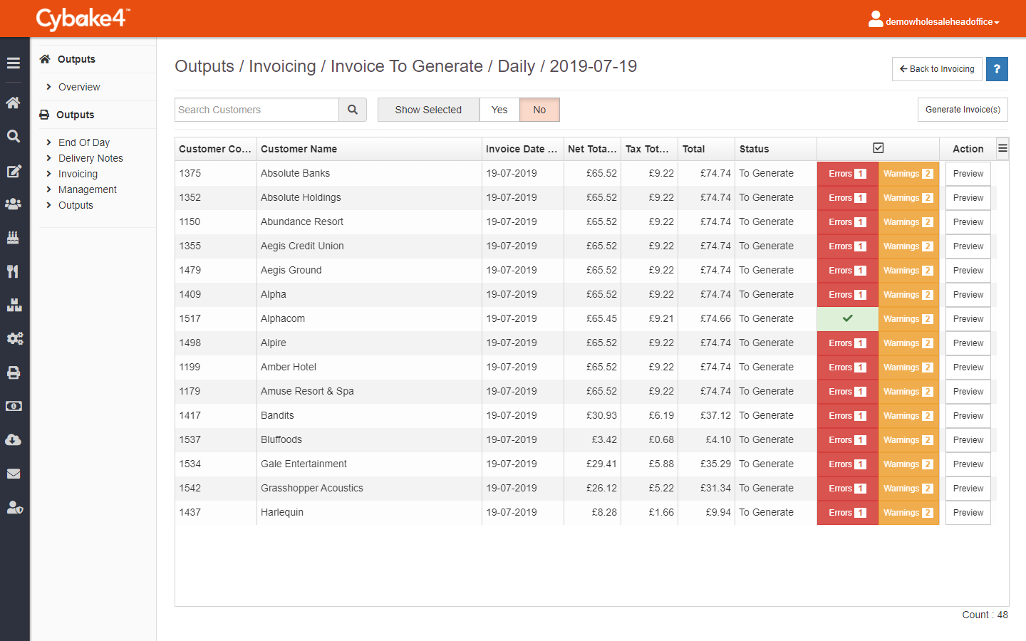 Our bakery software platform will identify errors and warnings in your invoices