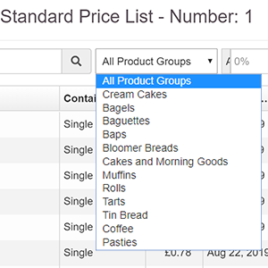 Filter by specific product groups - bakery software
