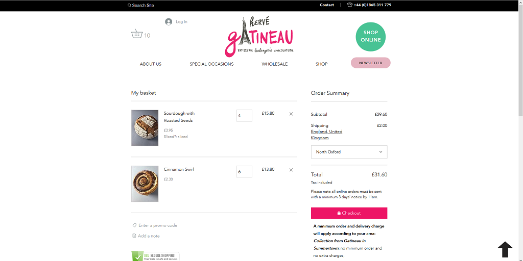 Shows new bakery online ordering sales cart