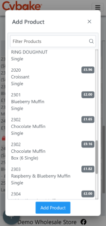 Adding products to a standing order - bakery software