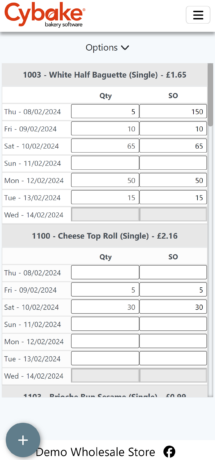 Online ordering schedule - bakery software