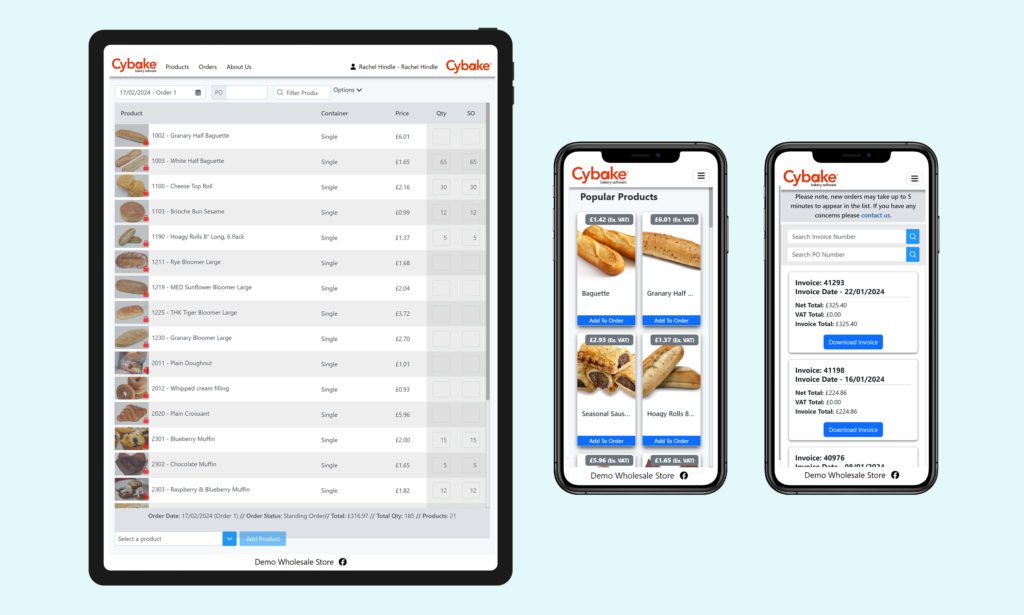 Online wholesale bakery ordering on iPad and iPhones