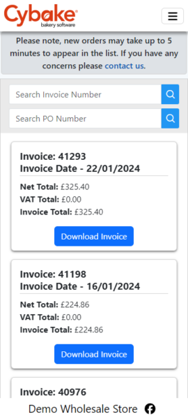 Online weekly invoices - bakery software