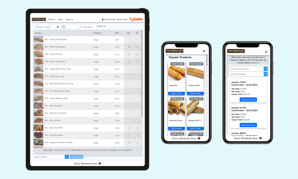 Online order-taking for wholesale bakeries with Cybake on tablet and iPhone