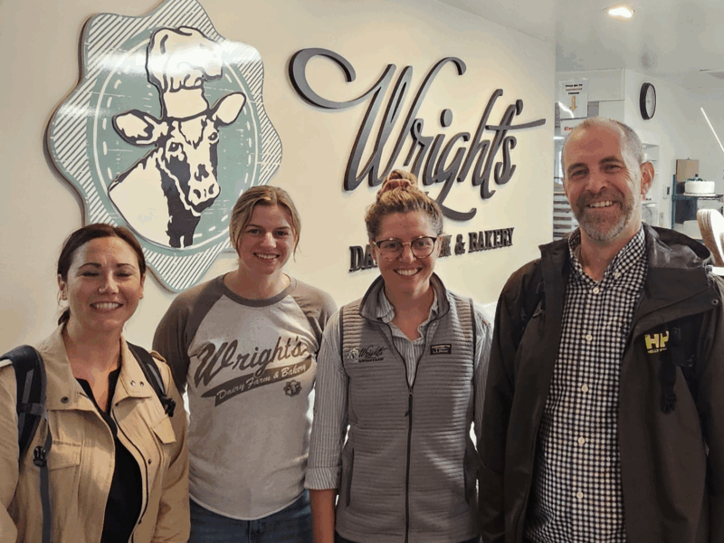 Photo of Samantha Roberts and Cate Kennedy of Wright’s Dairy Farm & Bakery with Martin Coyle from Cybake bakery software.