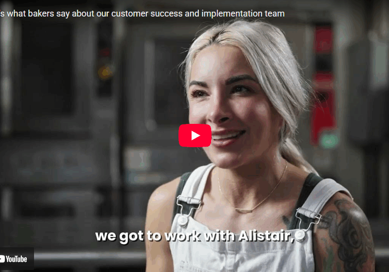 Screen shot of video about implementing Cybake software featuring Meagan Benz from Crust Vegan bakery