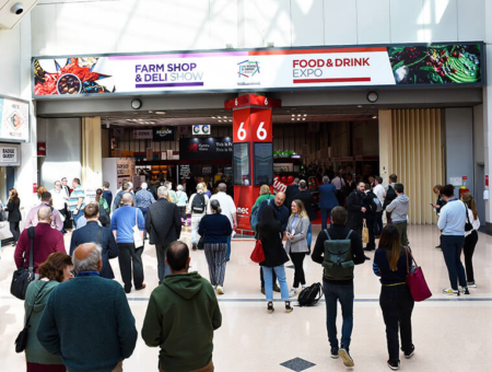 Photo of the entrance foyer of the Food & Drink Expo at the NEC