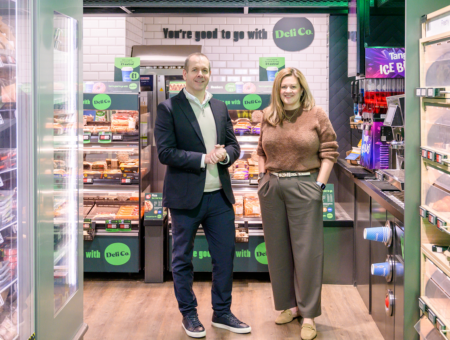 Photo of Heart of England Co-operative’s Store Operations Director, Paul Strong (left) and Cybake CEO Ali Lyons (right) at Heart of England Co-operative’s store in Lower Heathcote, Coventry