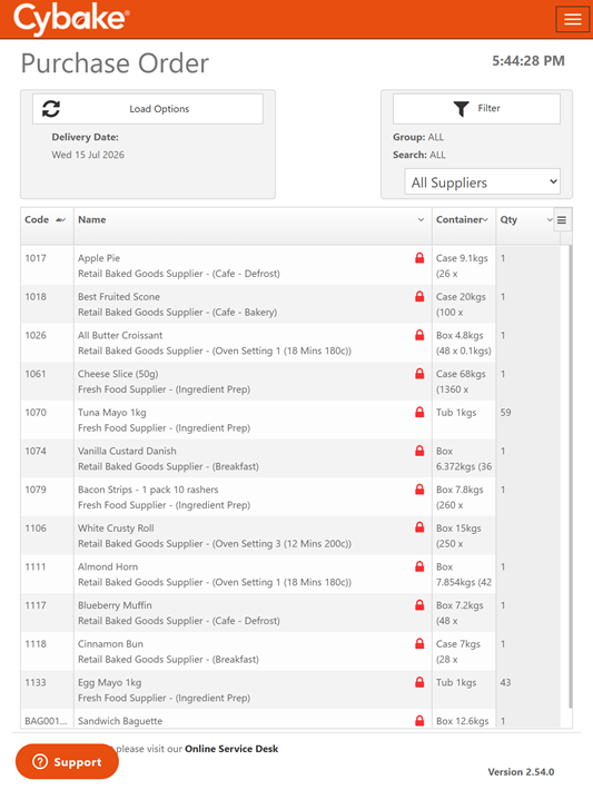 Automated inventory ordering with Cybake ISB on a tablet