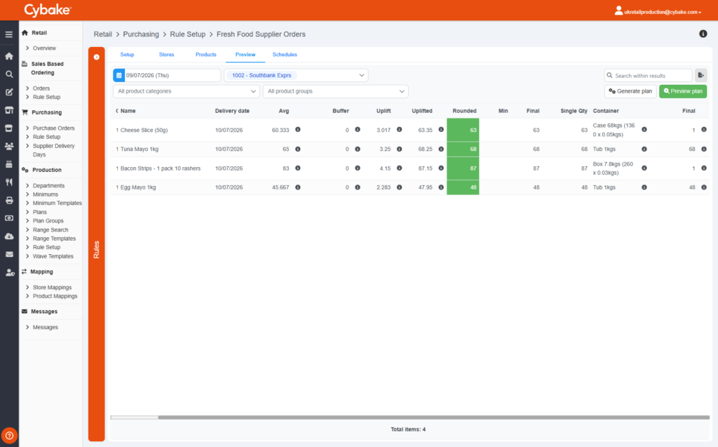 Screenshot of third-party inventory forecast