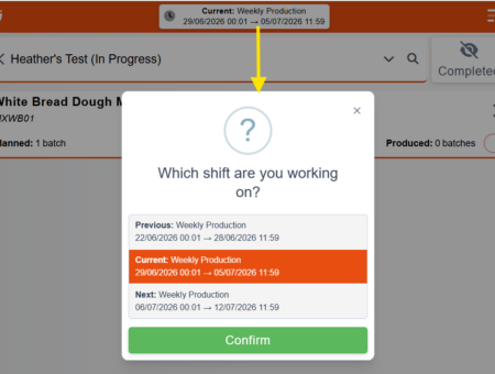 Screenshpt shpwing the Toggling between current or previous or future shifts within Cybake