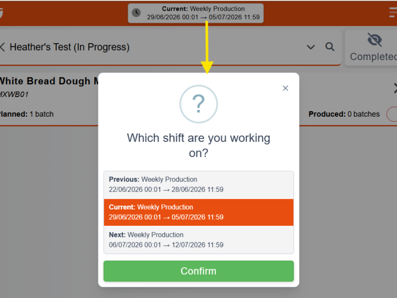 Screenshpt shpwing the Toggling between current or previous or future shifts within Cybake
