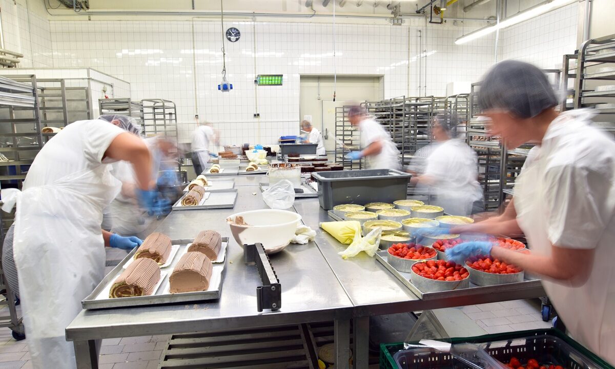 Slightly timelapsed phtoto of a busy bakery