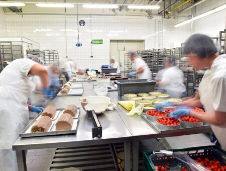 Slightly timelapsed phtoto of a busy bakery